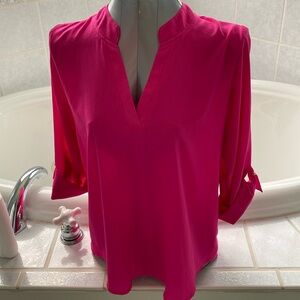 Hot pink split neck, blouse, size medium